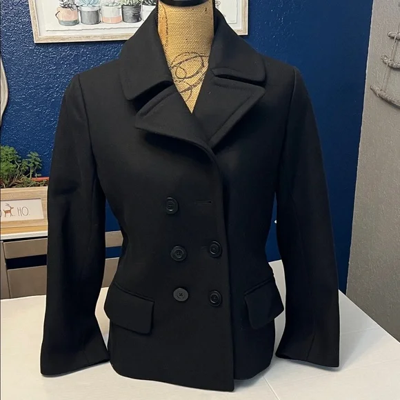 NILI LOTAN RED CUFF VIRGIN WOOL SHORT PEACOAT BLACK SIZE 6 - Picture 2 of 16